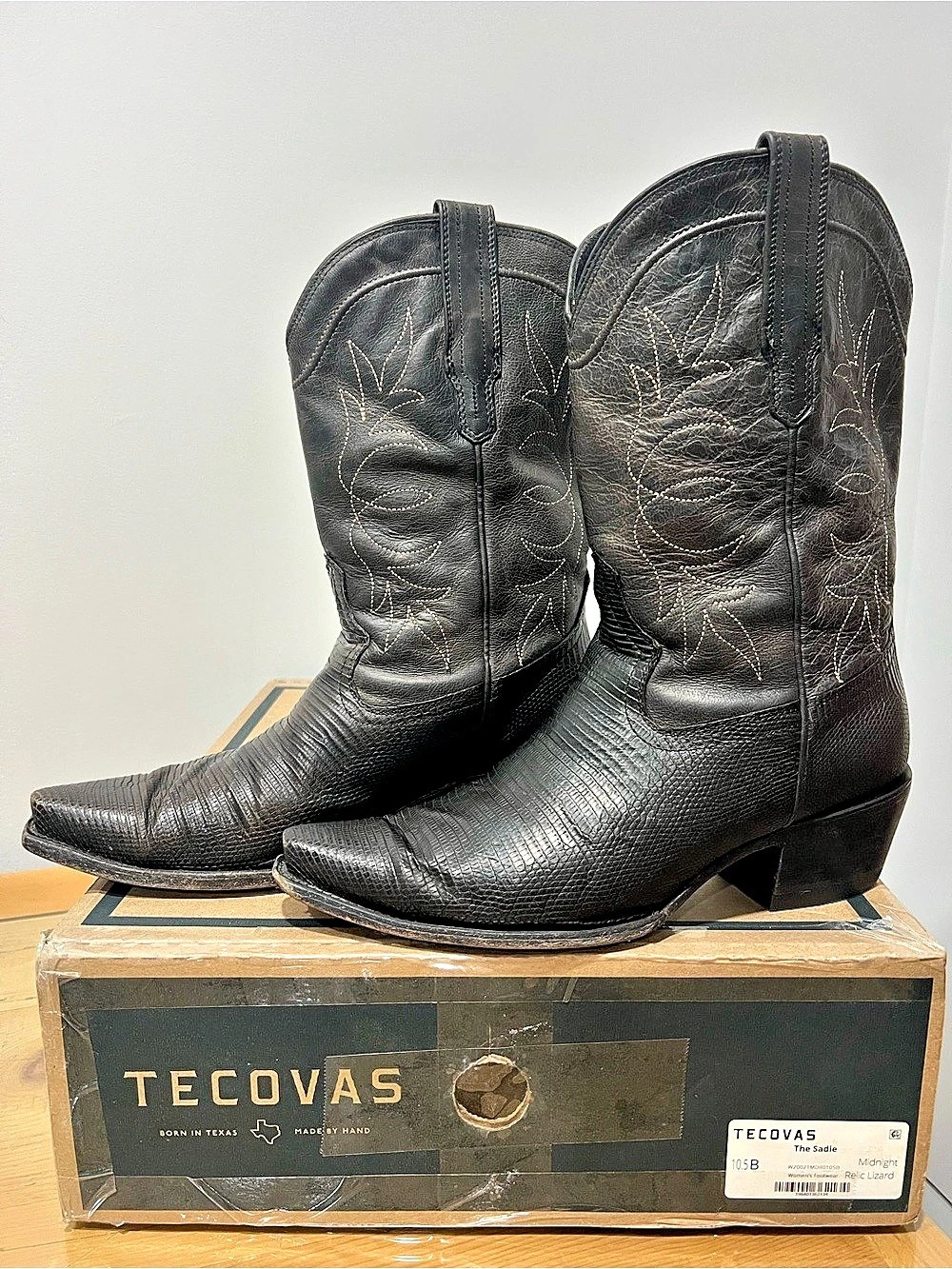 Tecovas The Sadie Lizard Relic Midnight Black Cowboy Boots US 10.5